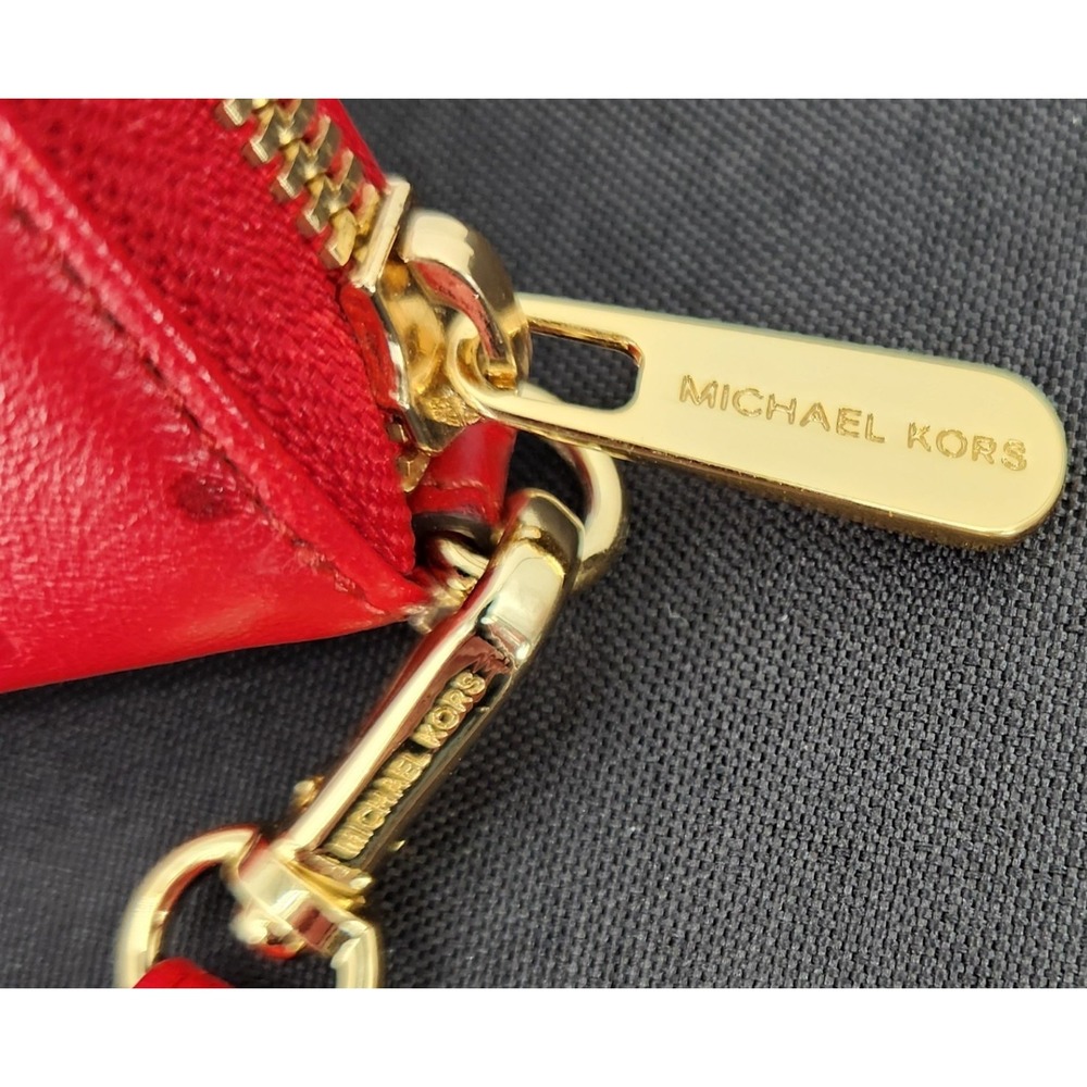 MICHAEL KORS Red Ostrich Embossed Leather Wristlet Wallet Gold Hardware - Picture 3 of 13